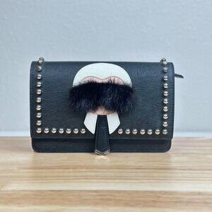 Fendi Black Leather Shoulder Bag Crossbody With Stud